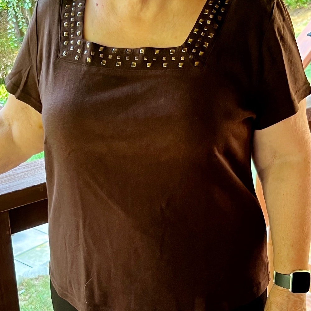 Karen Scott PXL ladies pullover top. Brown. Excellent condition.